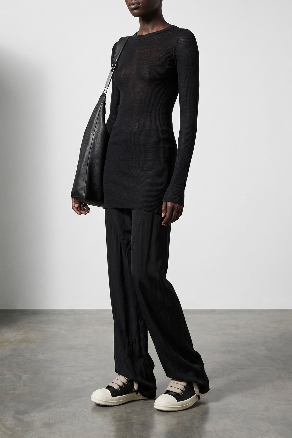 RICK OWENS 38 rib ls t ribbed viscose and stretch silk blend t-shirt