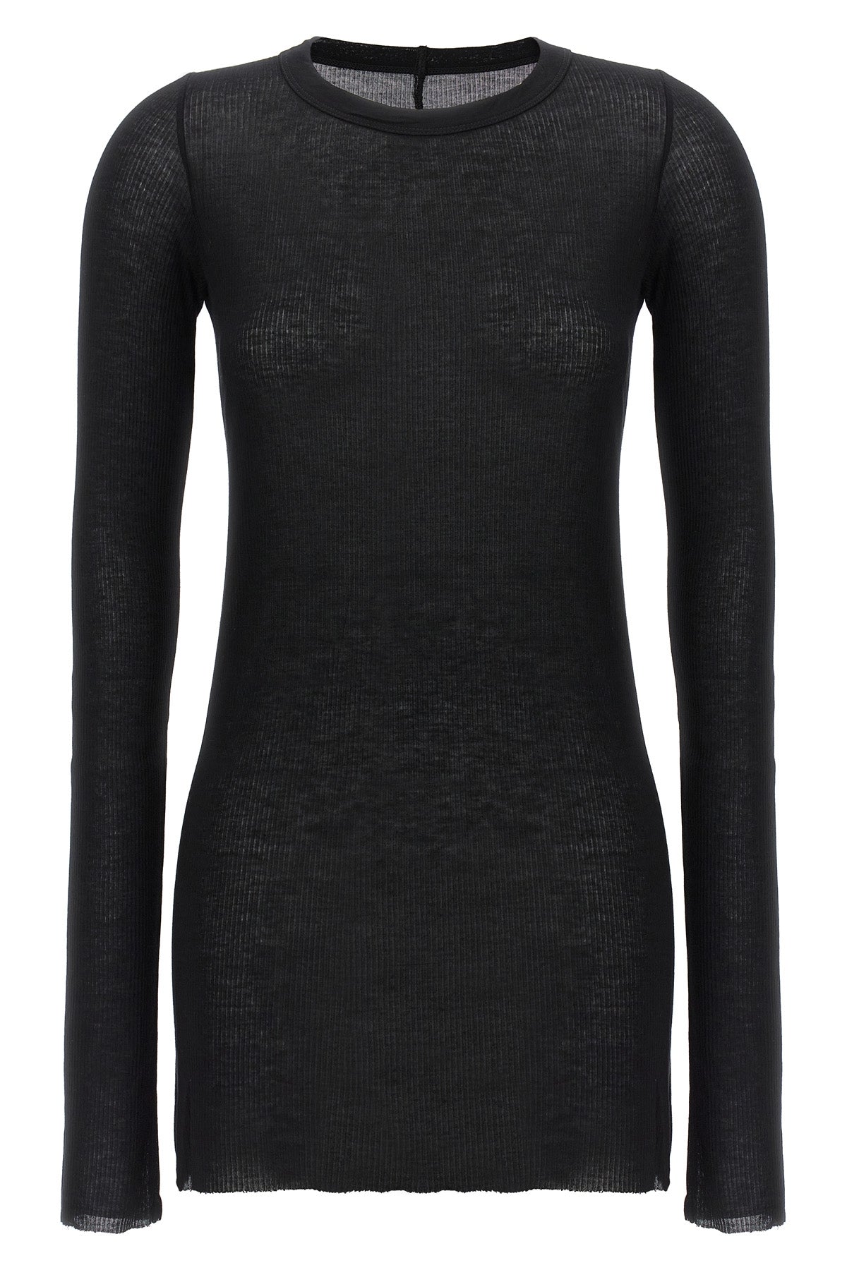 RICK OWENS 38 rib ls t ribbed viscose and stretch silk blend t-shirt