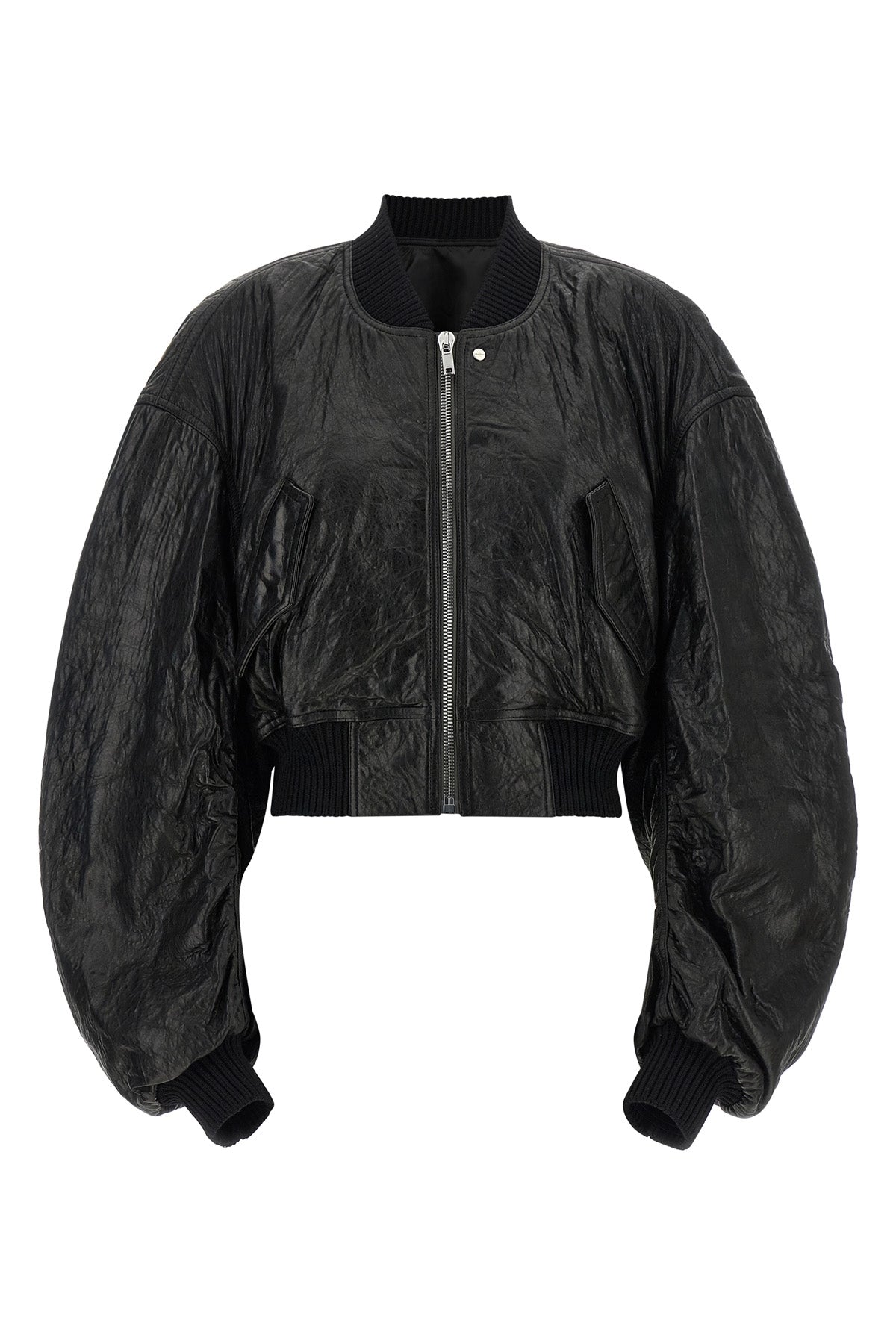 secchia cropped flight hammered leather bomber jacket