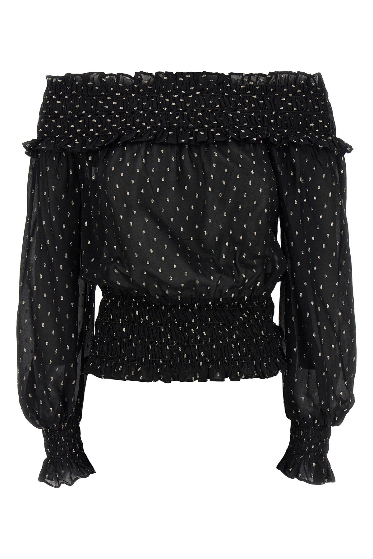 SELF PORTRAIT 10 black and gold chiffon metallic fil coupé top