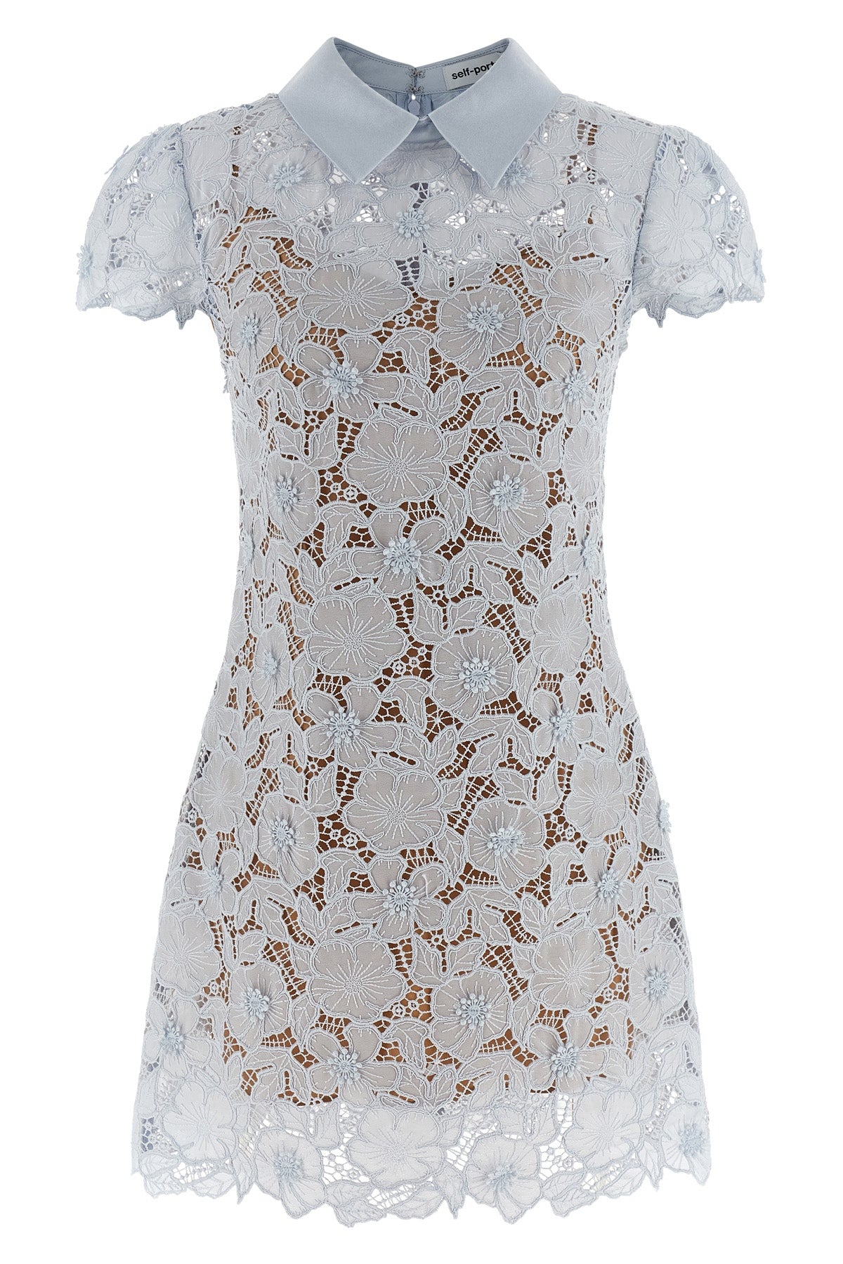 SELF PORTRAIT 8 guipure semi-transparent lace blue guipure lace mini dress