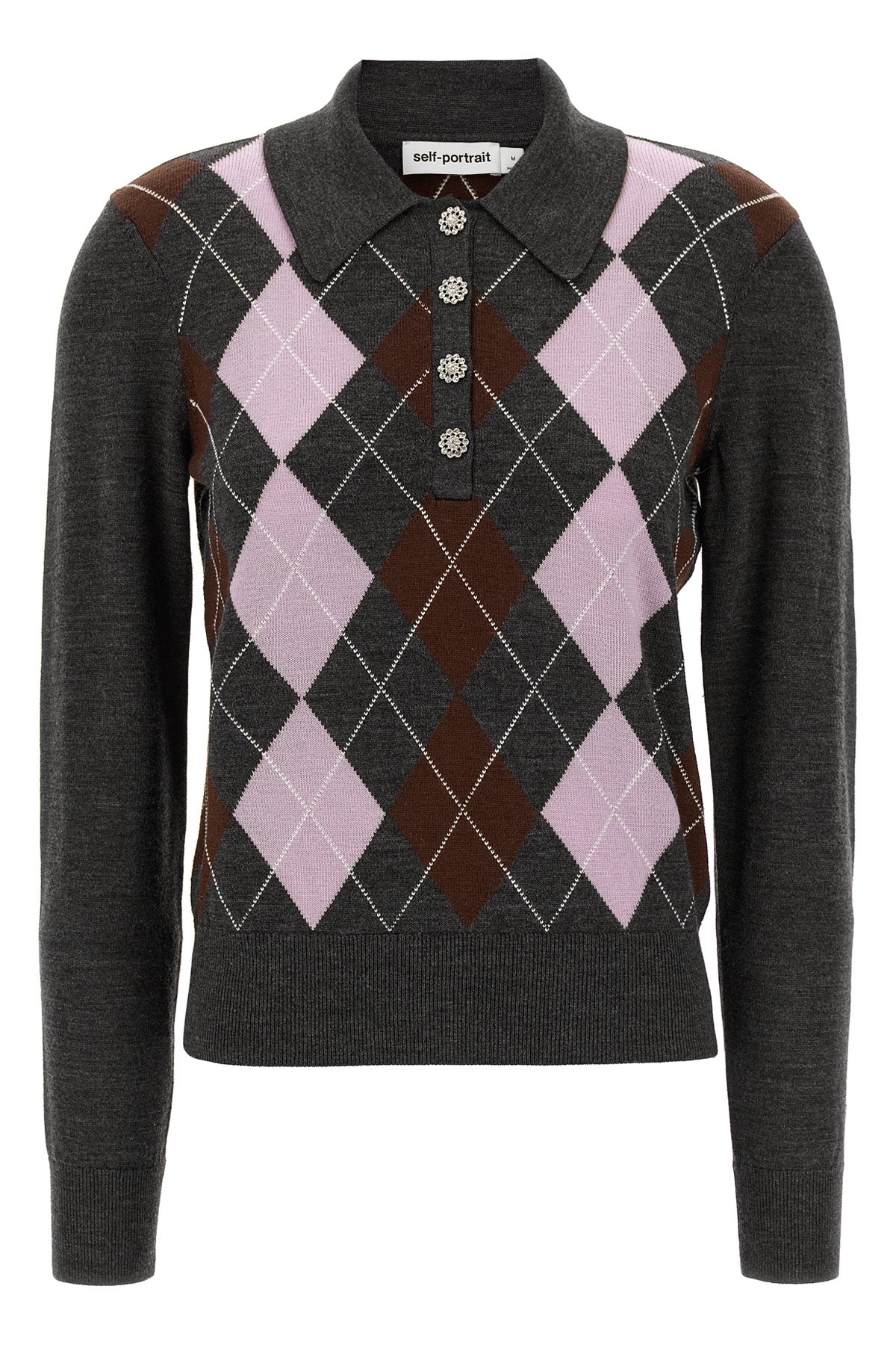 SELF PORTRAIT XS grey argyle lightweight argyle wool sweater