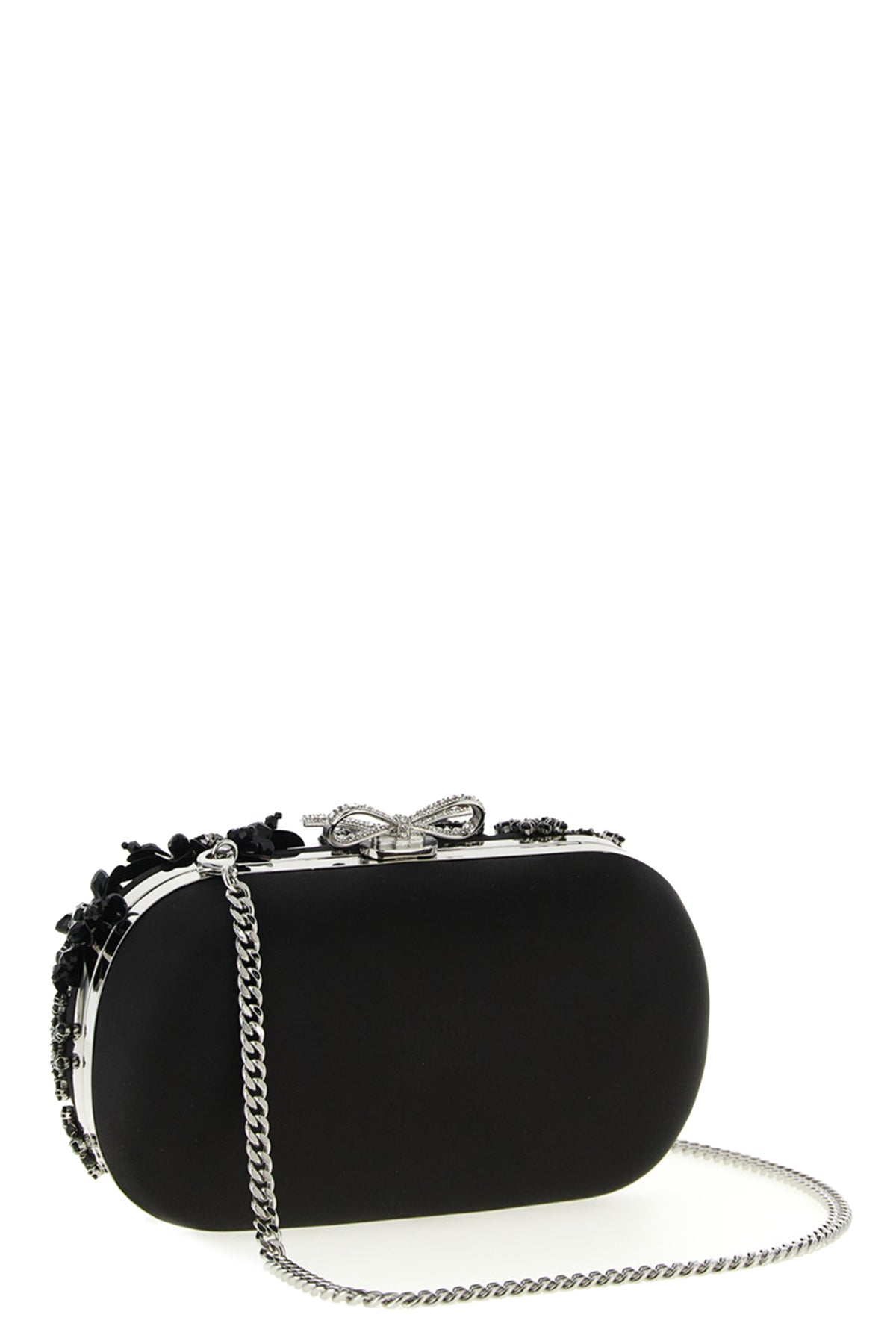 black satin floral crystal satin clutch