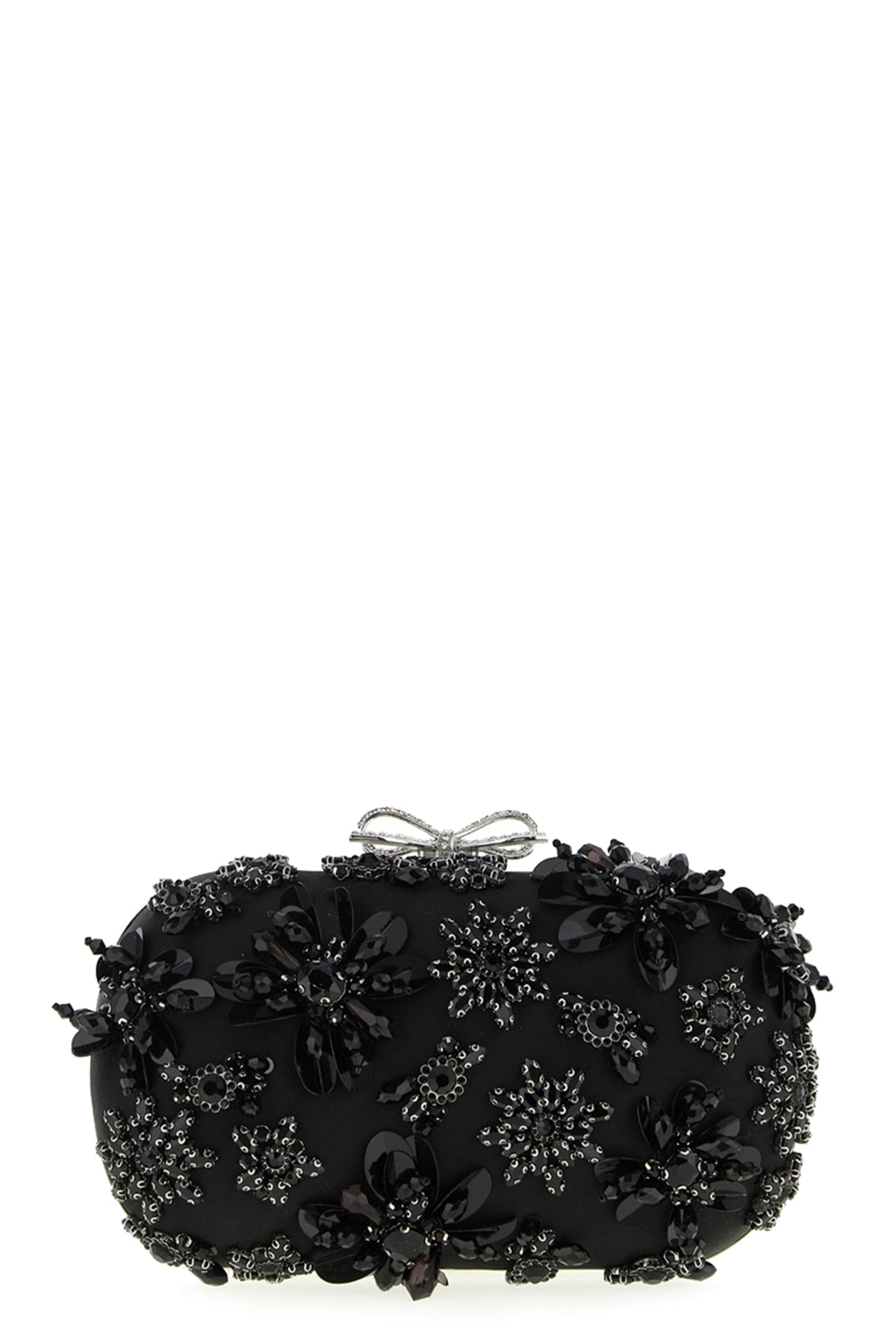 SELF PORTRAIT OS black satin floral crystal satin clutch