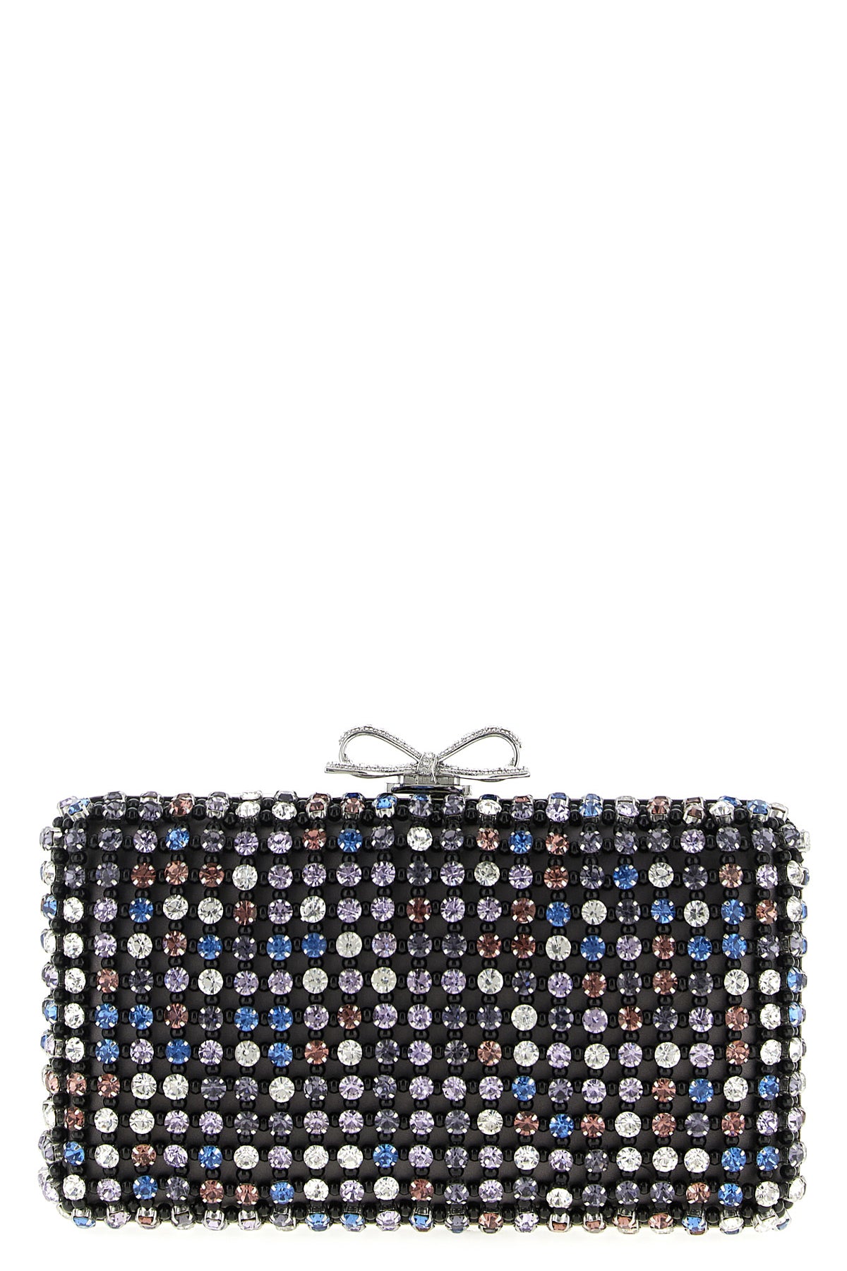 SELF PORTRAIT OS multi crystal chainmail satin-effect fabric clutch