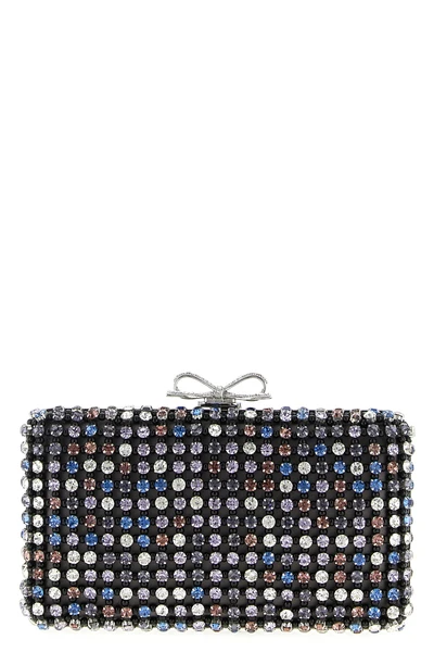 multi crystal chainmail satin-effect fabric clutch