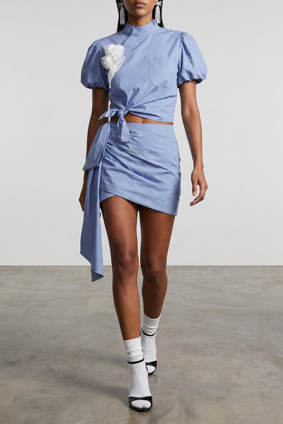SELF PORTRAIT 8 blue cotton tie side mini cotton skirt