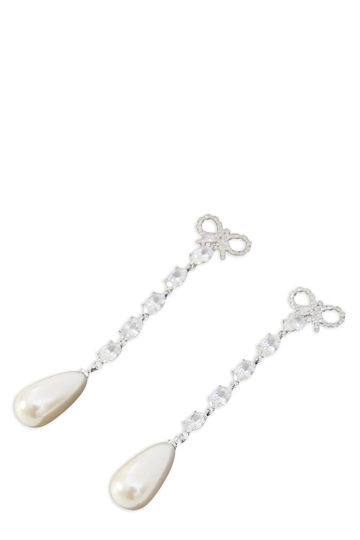 SELF PORTRAIT OS bow pearl droplet earrings in metal crystals and pearls