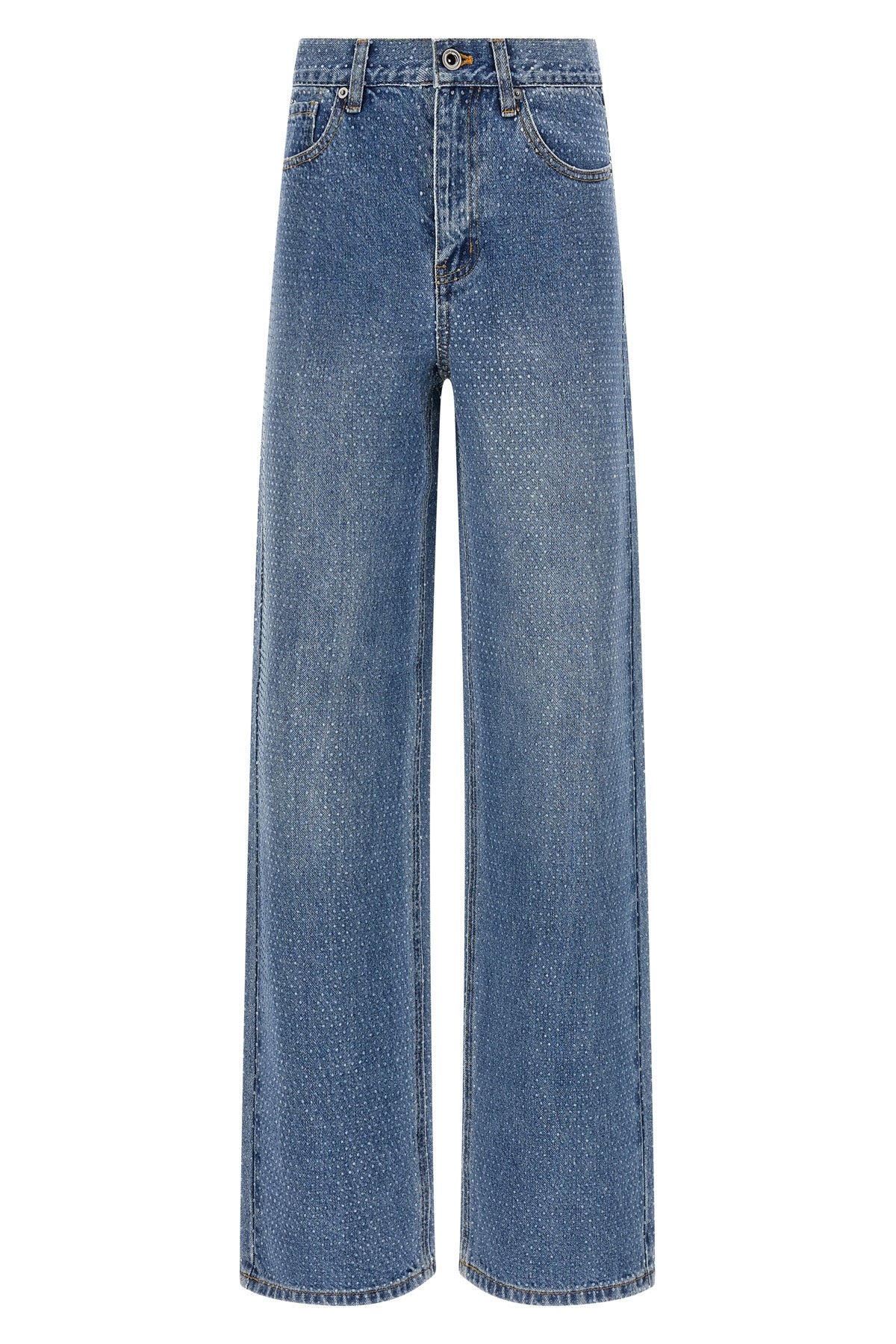 SELF PORTRAIT 24 rhinestone denim straight leg stonewashed cotton denim jeans