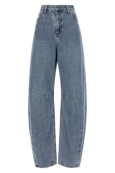 blue barrel leg cotton denim jeans
