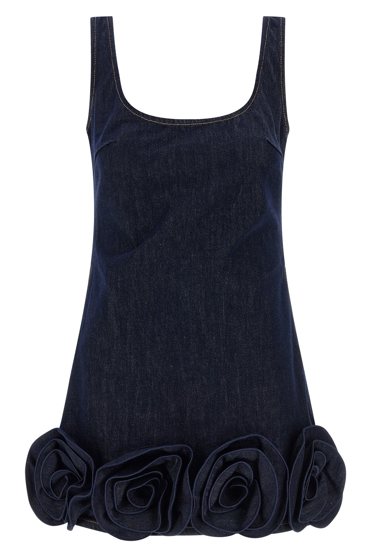 SELF PORTRAIT 8 indigo denim 3d flower mini sleeveless dress in cotton denim