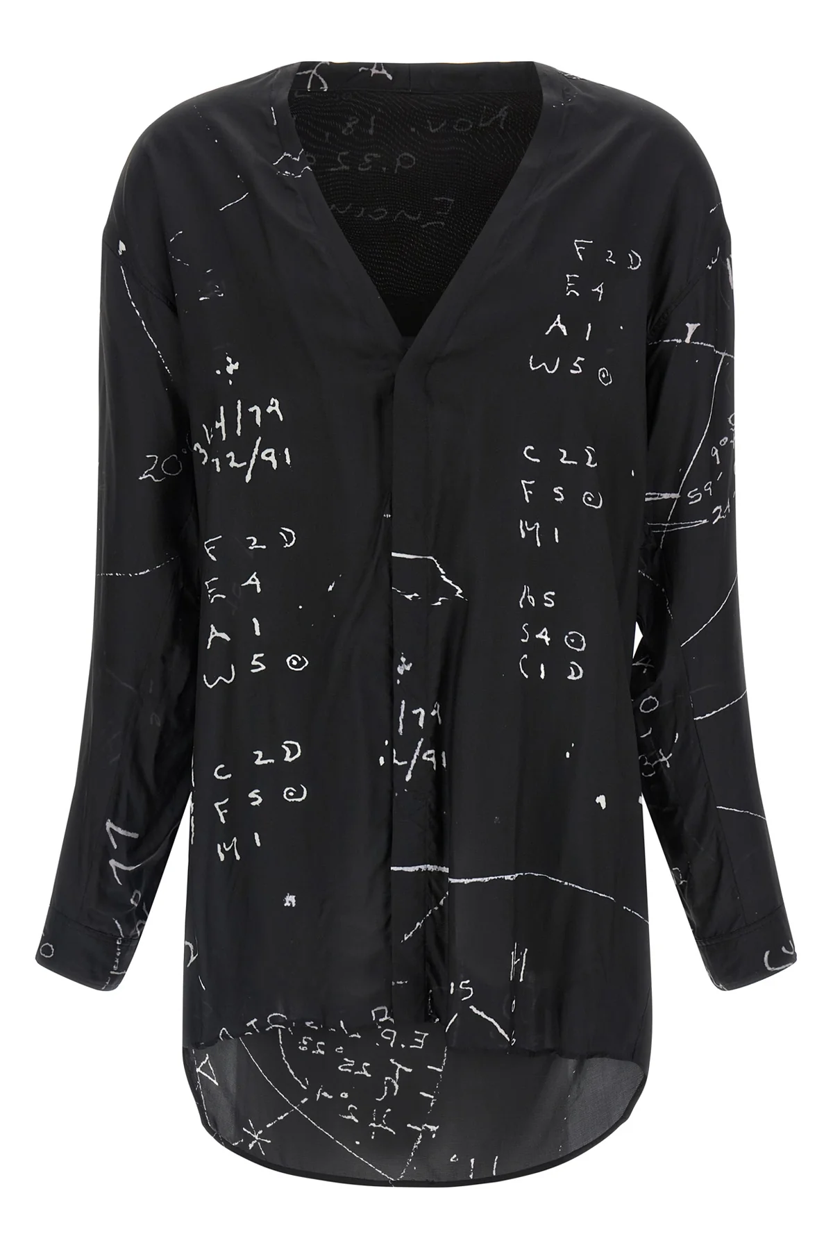 RICK OWENS 46 concordian shirt in viscose blend and patterned fluid cupro