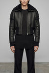 flight jkt cropped bomber jacket in matte craquelé effect leather