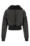 flight jkt cropped bomber jacket in matte craquelé effect leather
