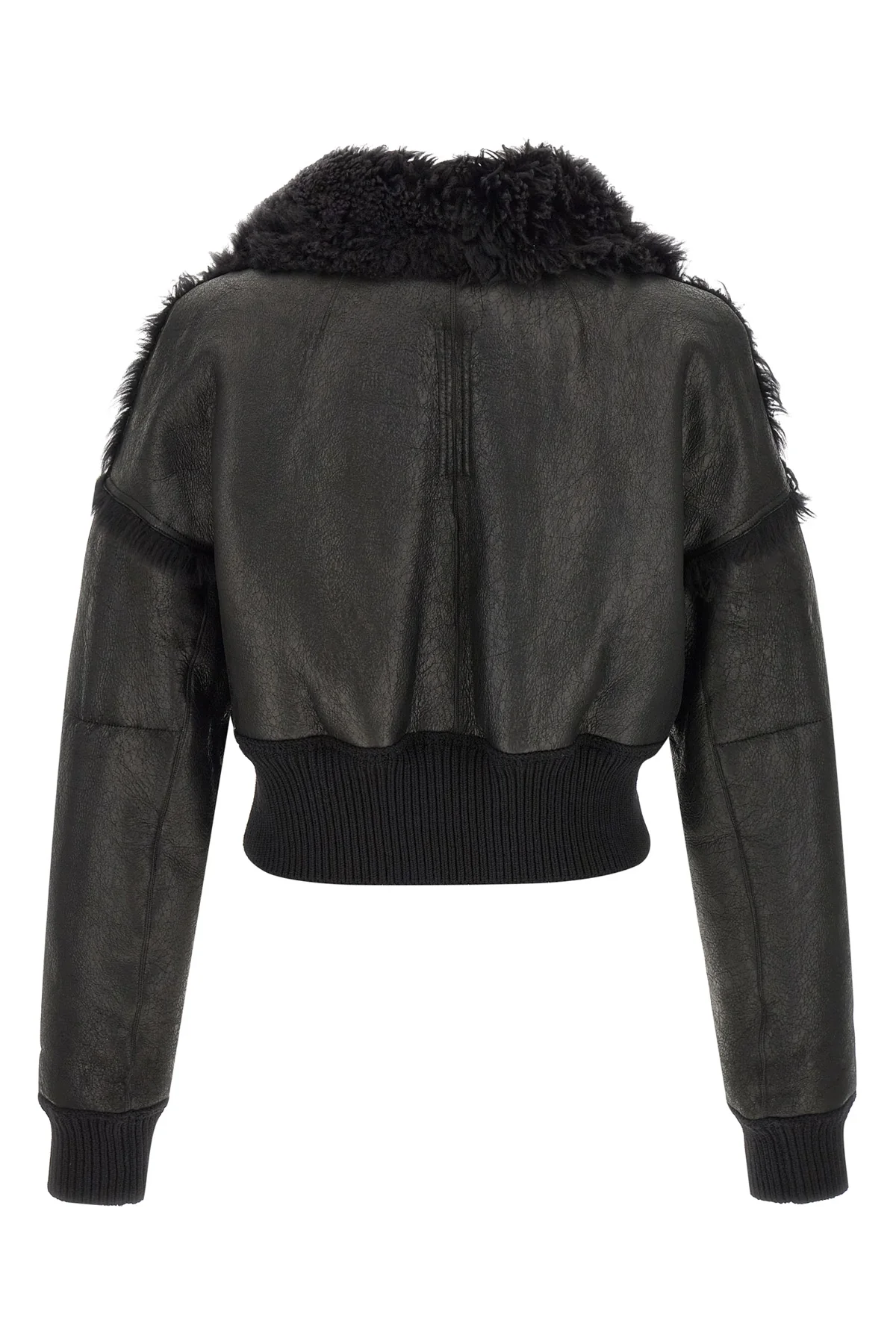 flight jkt cropped bomber jacket in matte craquelé effect leather