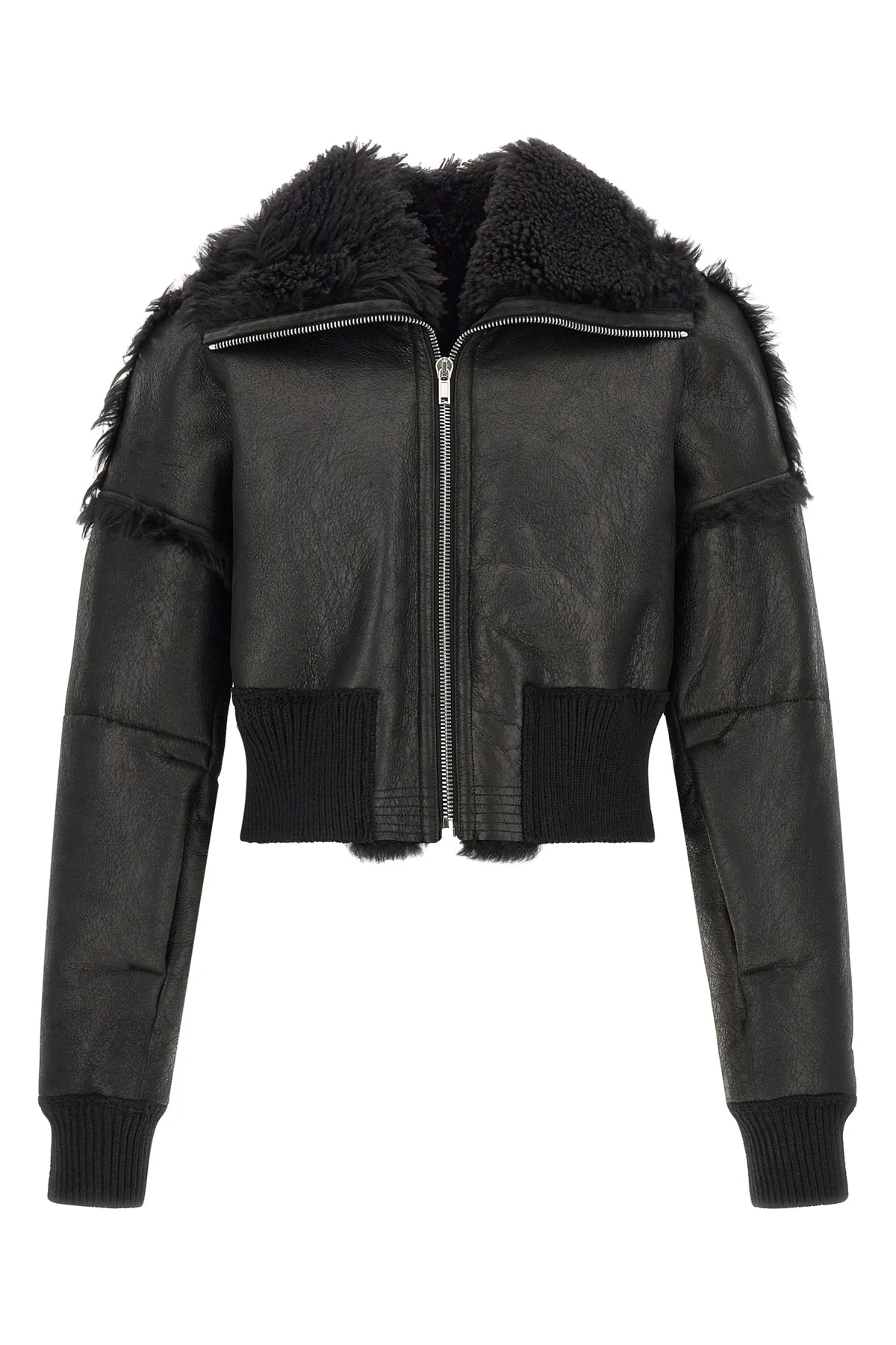 flight jkt cropped bomber jacket in matte craquelé effect leather