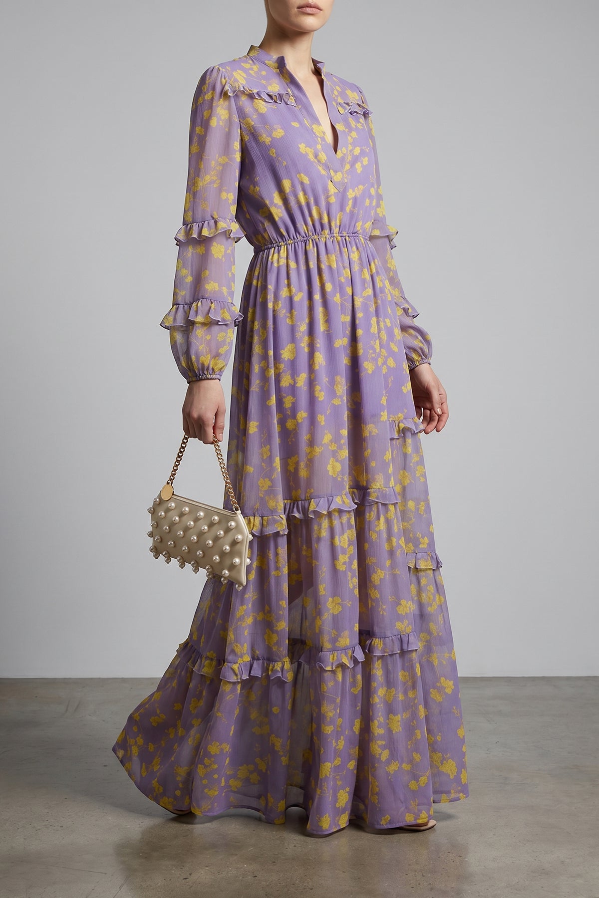 CATALINA 42 long dress in floral patterned chiffon
