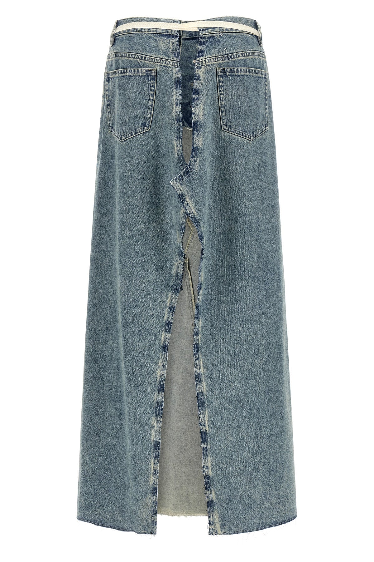 long skirt in stone-washed cotton denim