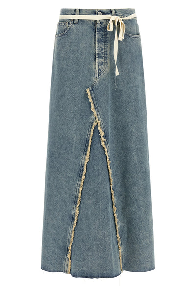 long skirt in stone-washed cotton denim