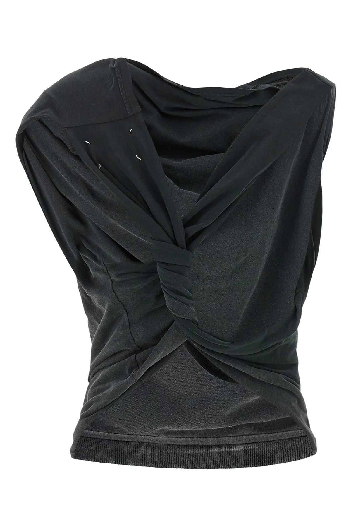 maison margiela top redefines knitwear codes through an upside down trompe loei