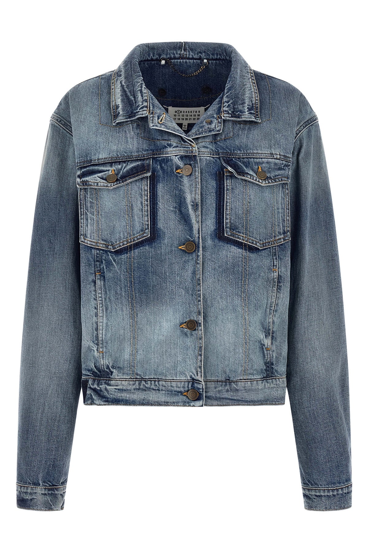 maison margiela folded collar denim jacket reinterprets the classic codes of w
