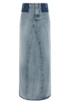 maison margiela long skirt redefines denim codes through a two-tone deconstructe