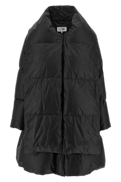 long down jacket in quilted leather-effect coated viscose