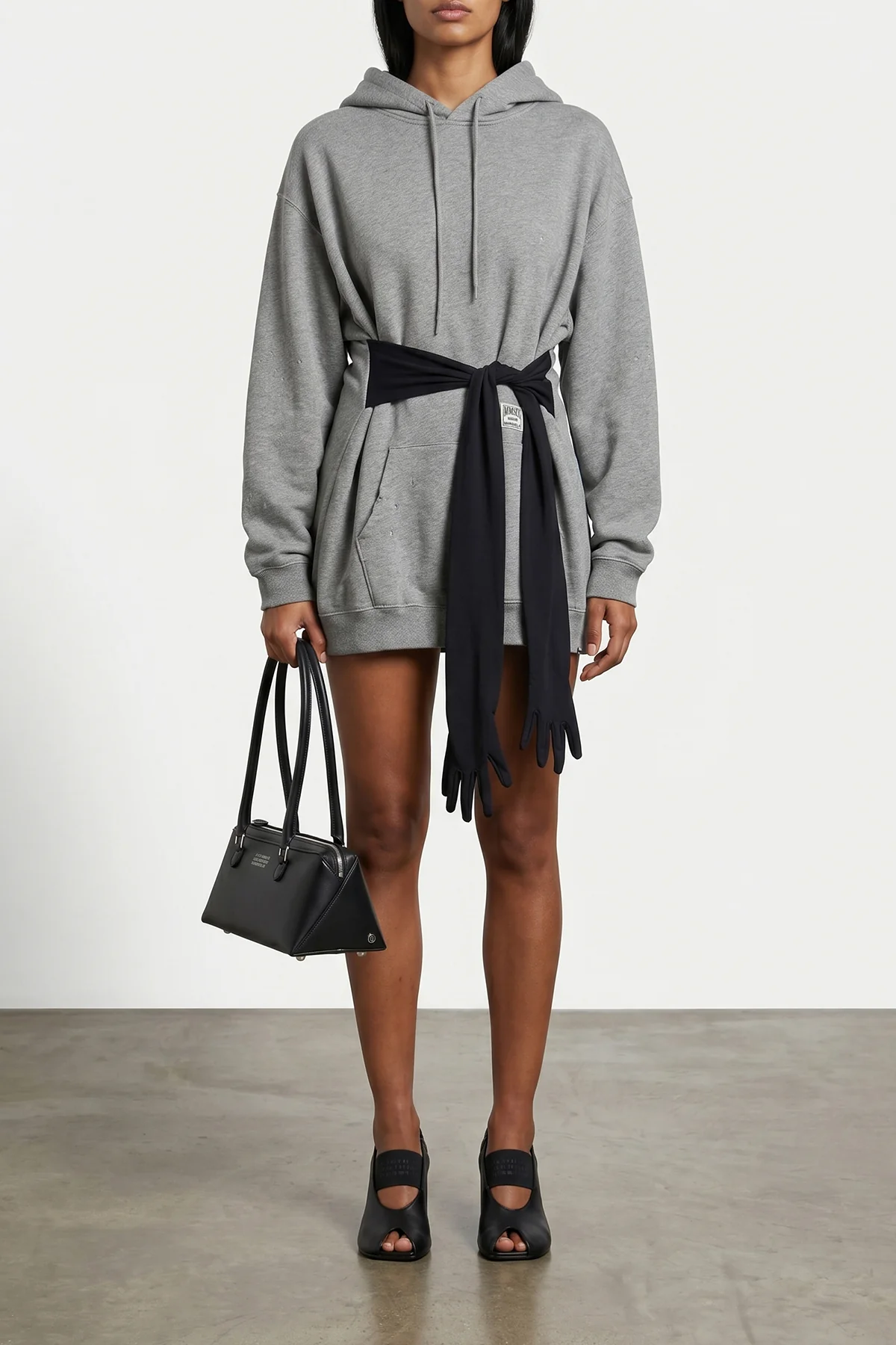 used-effect mélange cotton jersey hoodie mini dress