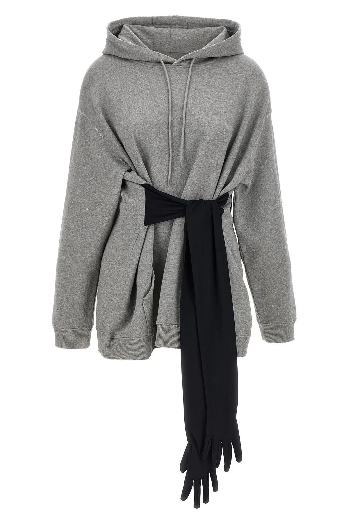 used-effect mélange cotton jersey hoodie mini dress