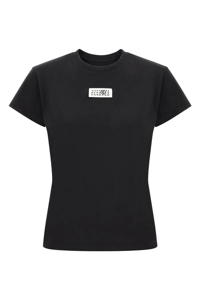 maison margiela mm6 t-shirt in pure black cotton defines an essential and recogn