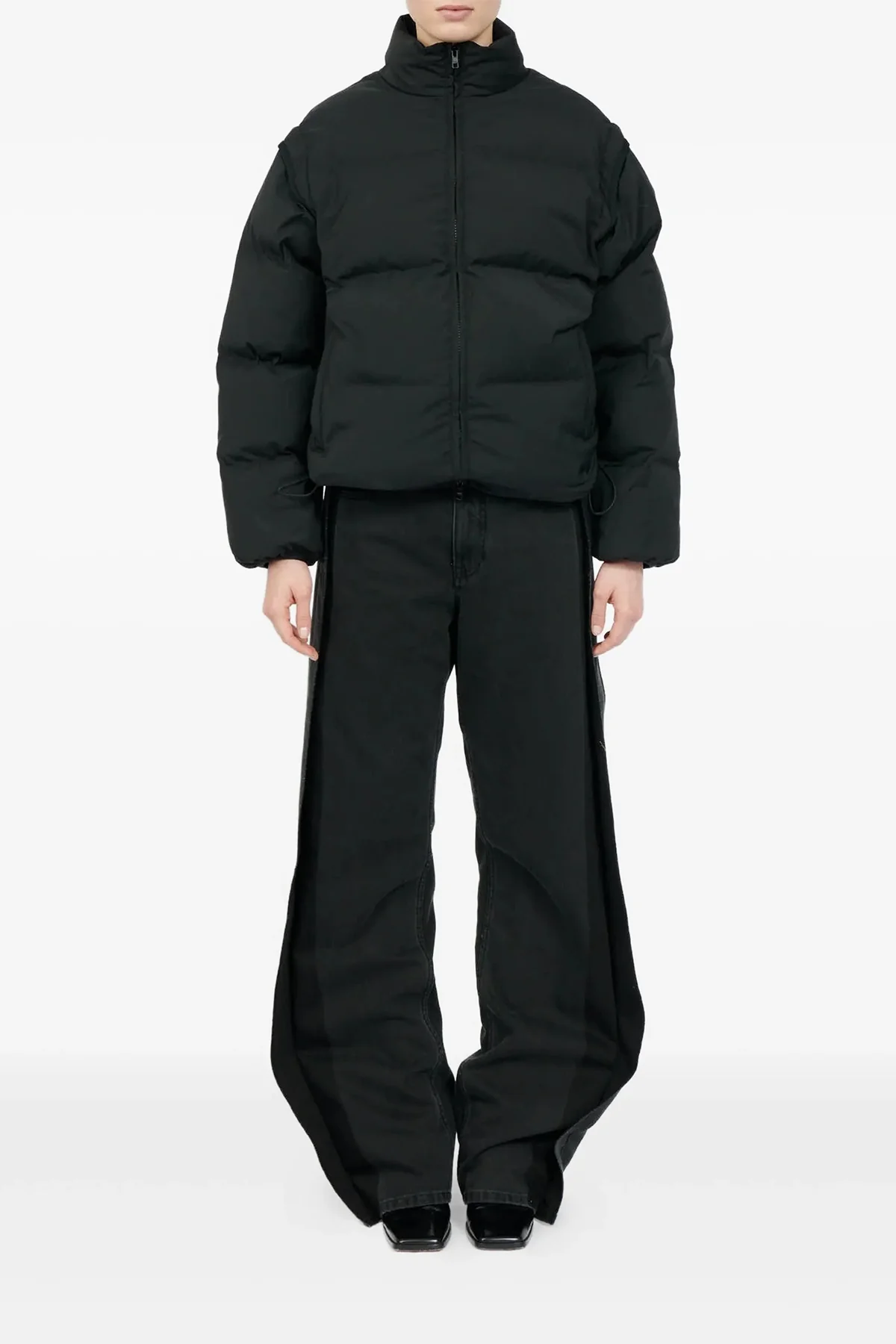quilted and goose feather padded fabric down jacket