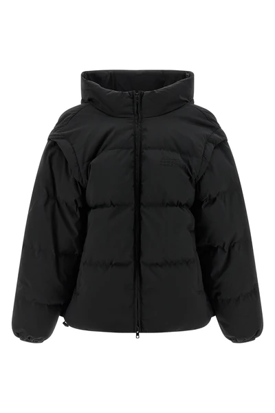 quilted and goose feather padded fabric down jacket