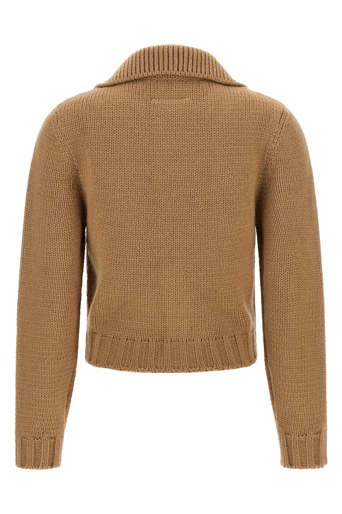 the maison margiela mm6 cardigan redefines knitwear codes through a cropped silh