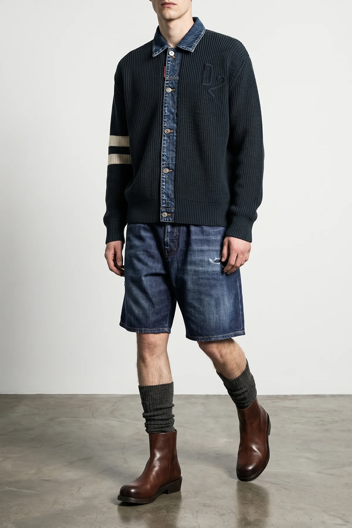 DSQUARED2 46 boxer bermuda shorts in used-effect stone-washed cotton denim
