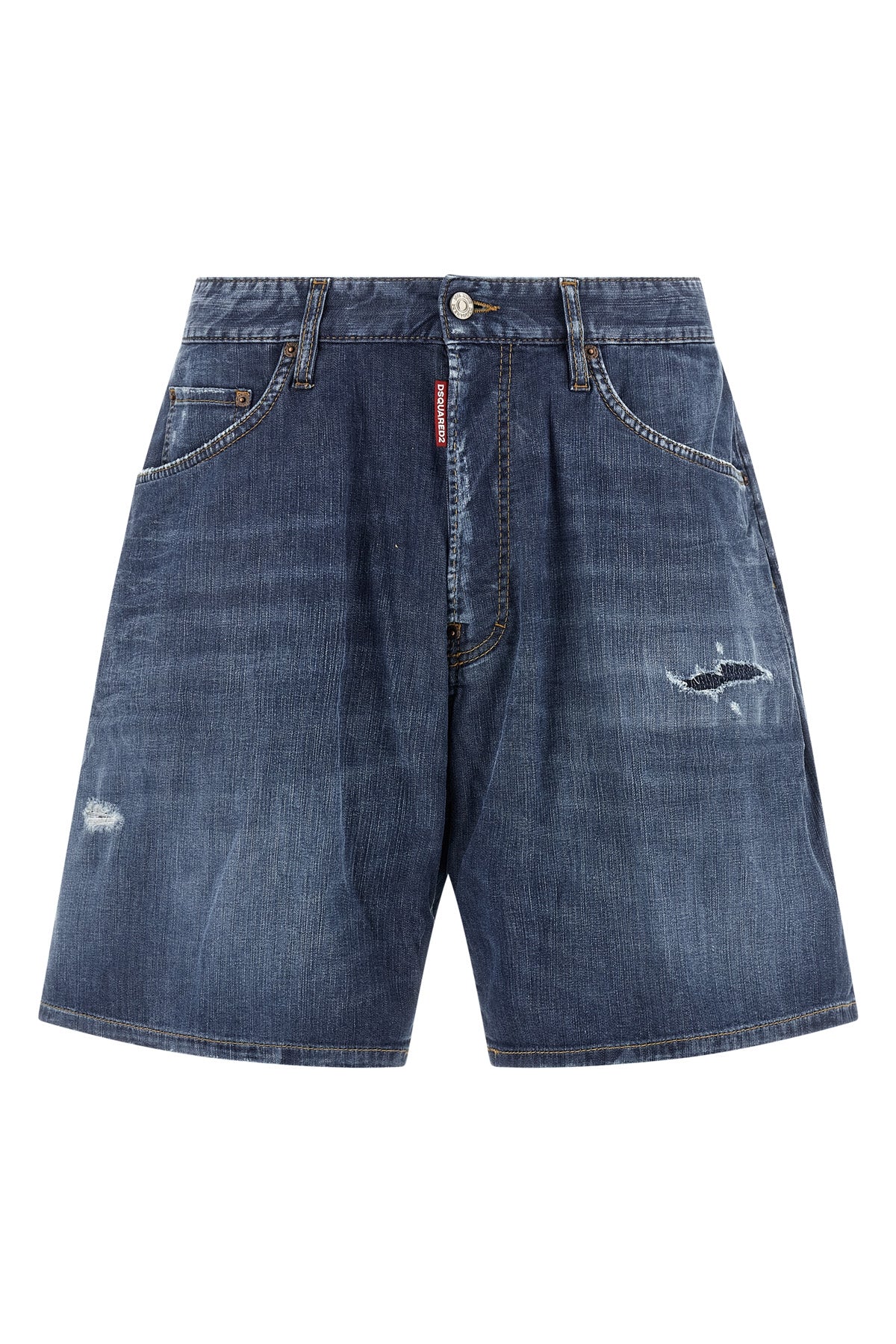 boxer bermuda shorts in used-effect stone-washed cotton denim