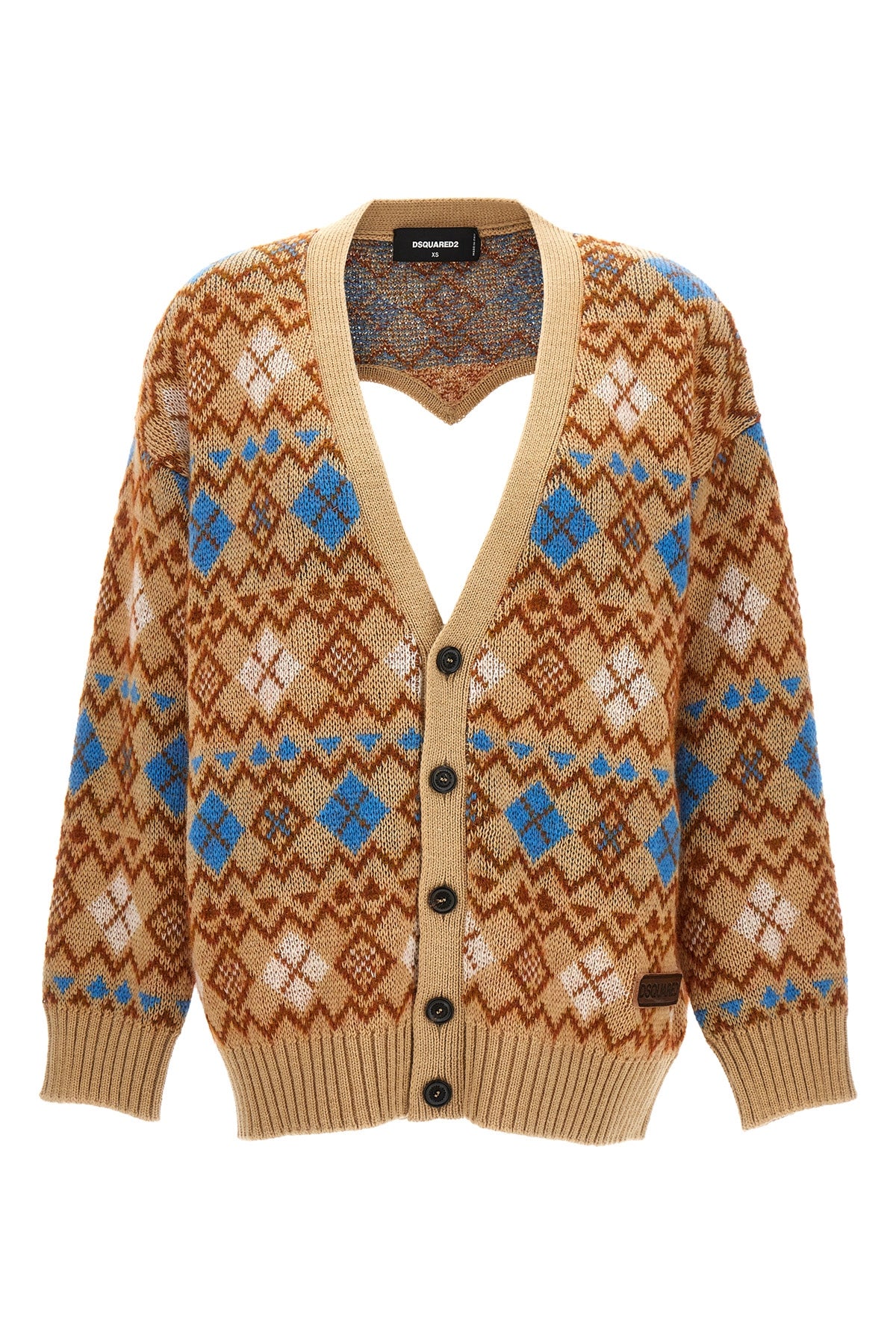 DSQUARED2 XXS heart vintage shetland cardigan in wool blend
