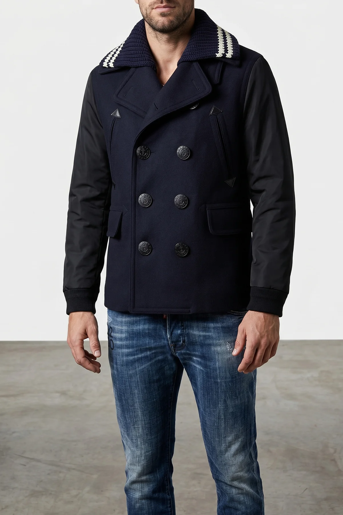 hybrid peacoat double-breasted wool coat