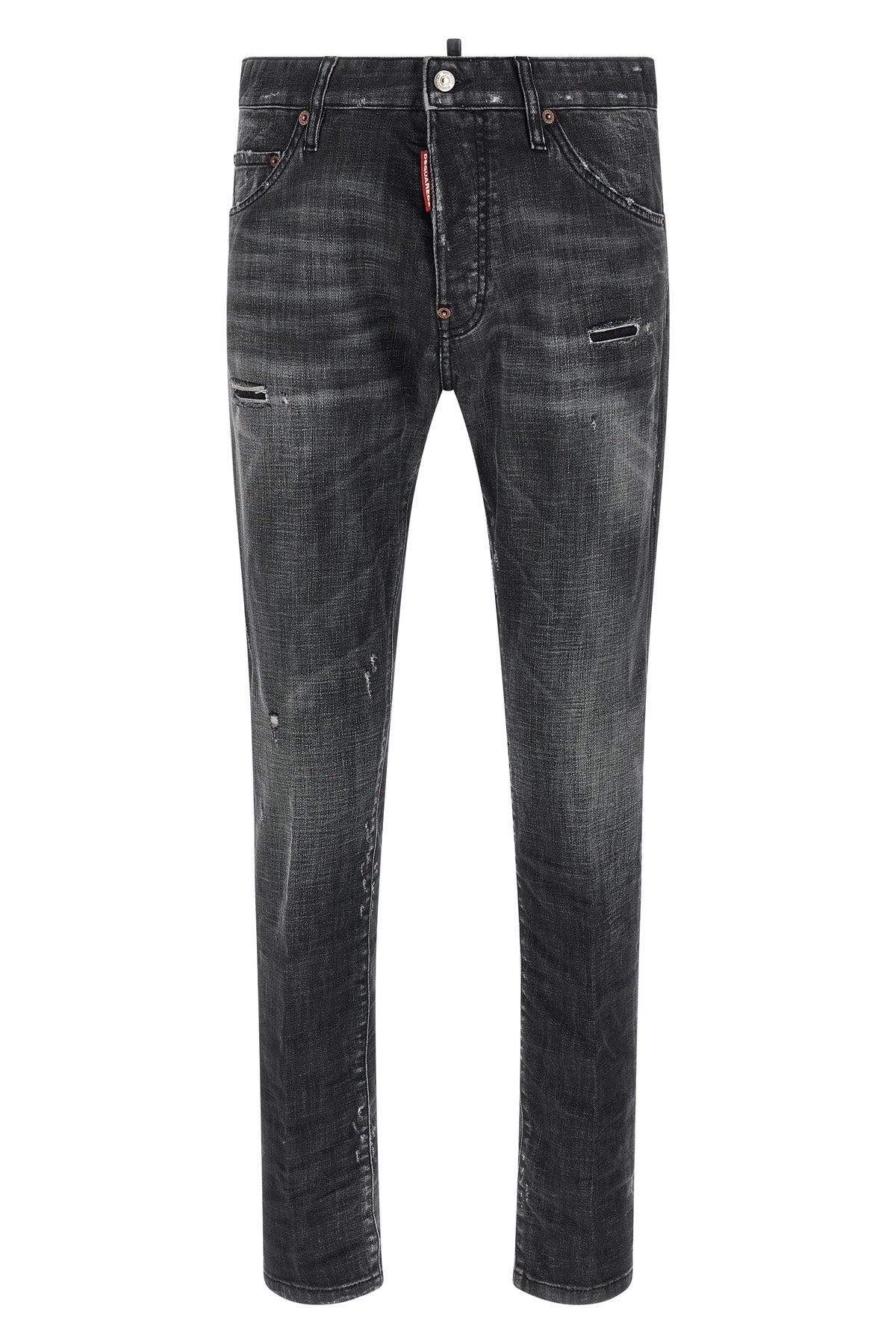 5-pocket teddy used-effect wash cotton denim jeans