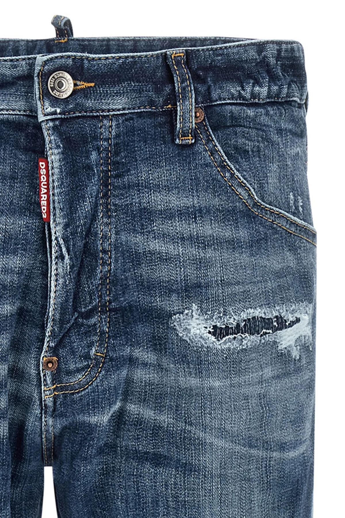5-pocket teddy used-effect wash cotton denim jeans