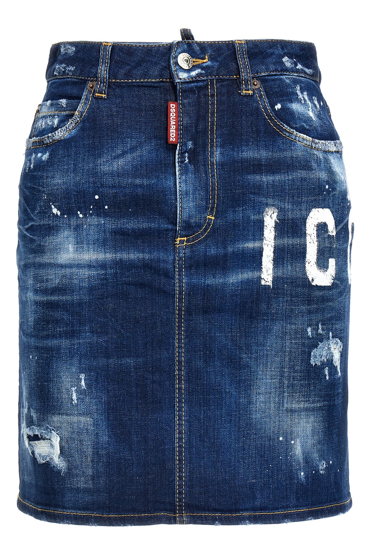 DSQUARED2 36 icon spray cotton denim skirt