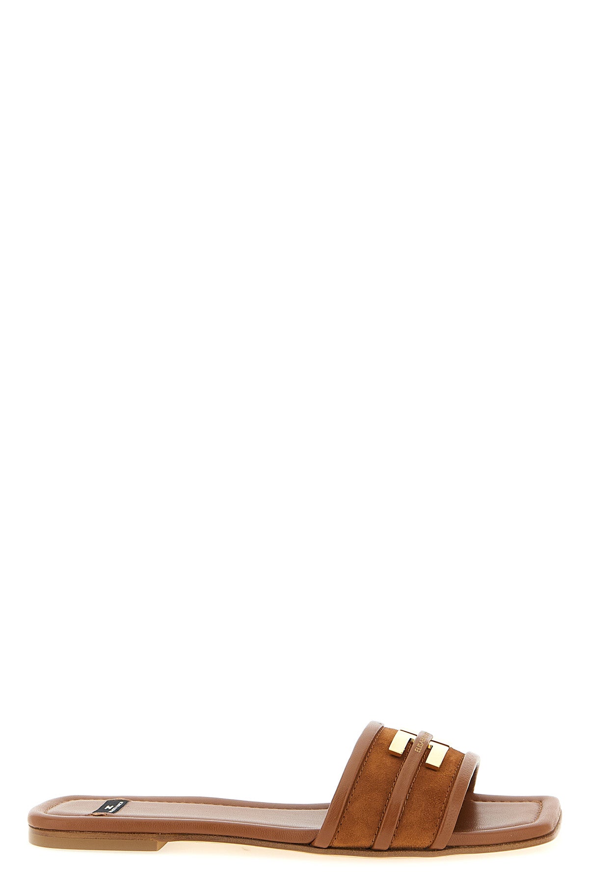 ELISABETTA FRANCHI 39.5 tone-on-tone suede and smooth leather slides