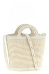 small tropicalia bucket bag in woven raffia-effect fabric and smooth leather