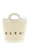 small tropicalia bucket bag in woven raffia-effect fabric and smooth leather