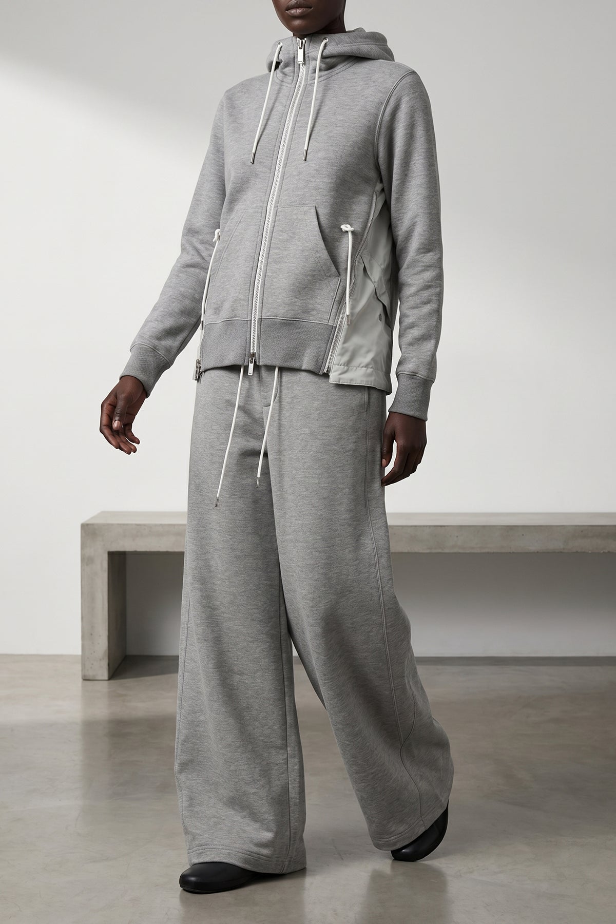 SACAI 3 sponge hoodie in mélange cotton blend