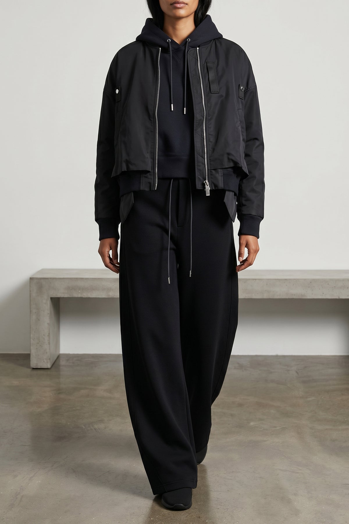 SACAI 1 sponge cotton blend hoodie