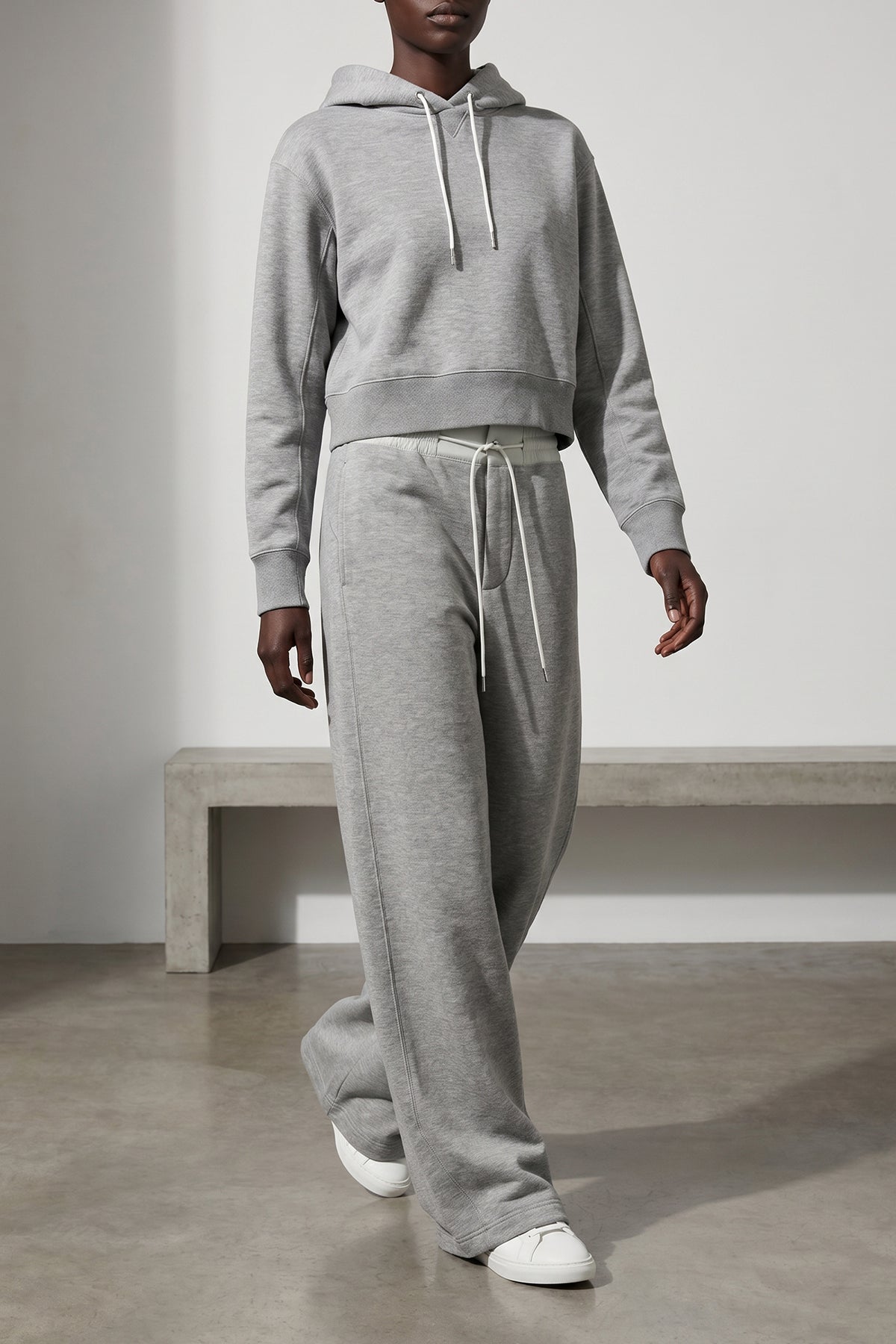 SACAI 3 sponge cropped hoodie in mélange cotton blend