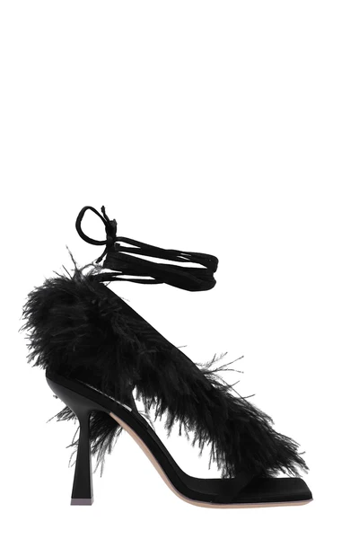 feather wrap satin sandals