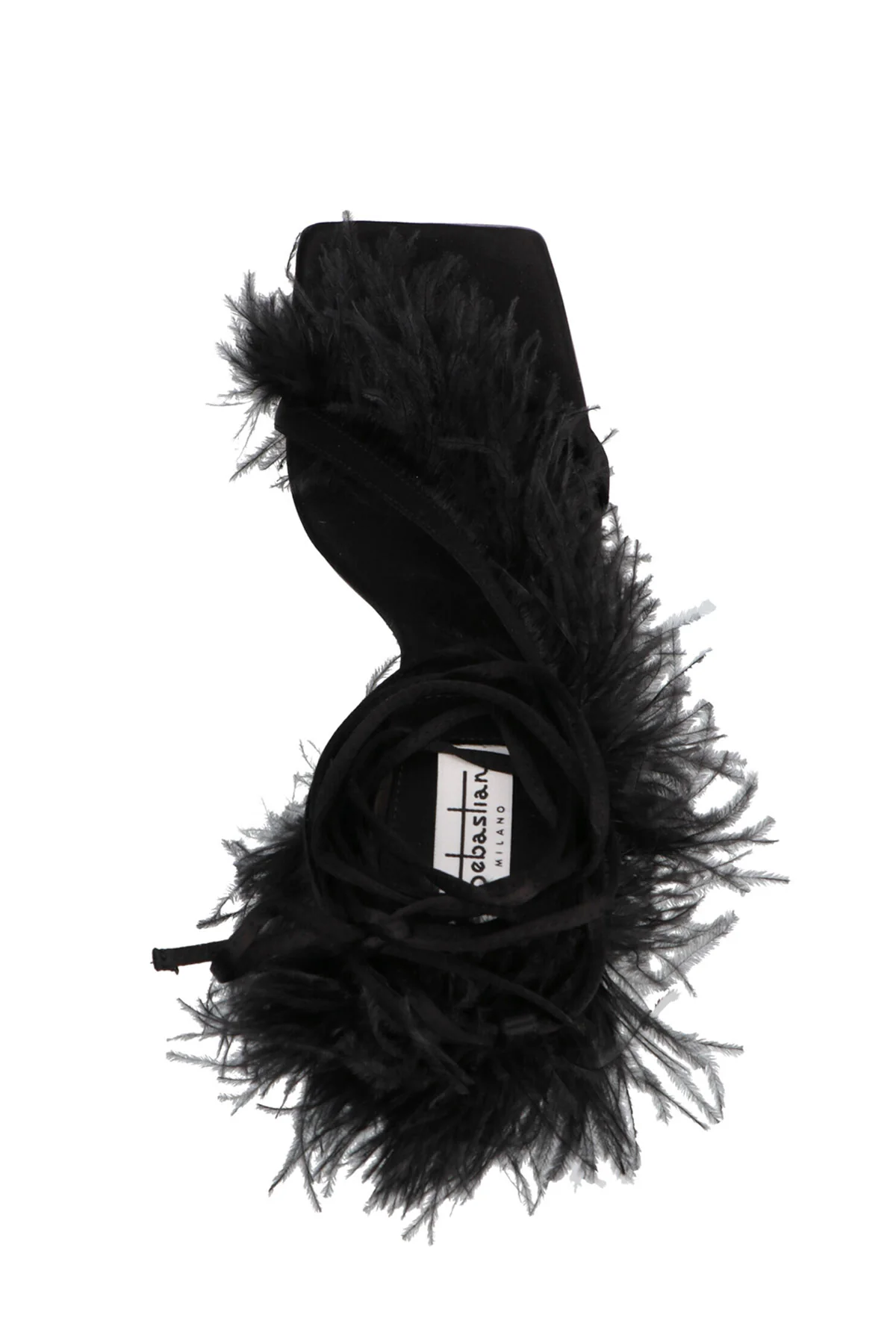 feather wrap satin sandals
