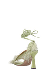 feather wrap satin sandals