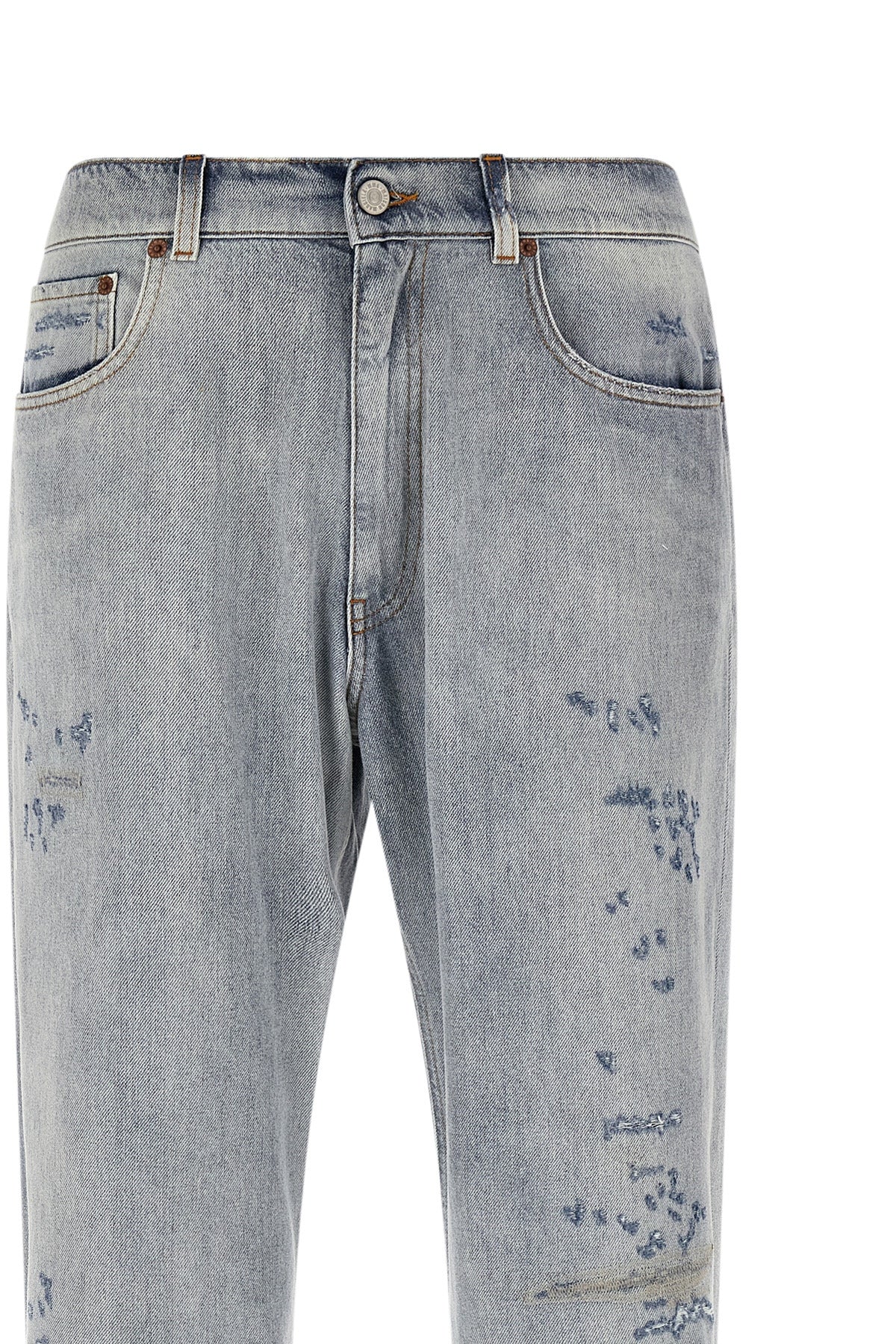 used-effect stone washed cotton denim jeans
